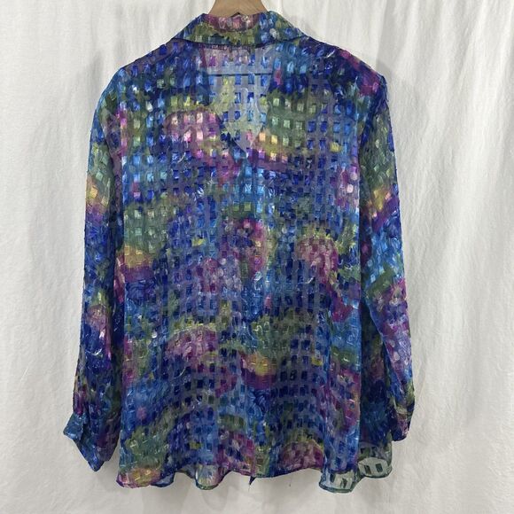 Maggie Barnes Colorful Artsy Sheer Button Up Shirt Womens Size 26 Art to Wear - Picture 2 of 12